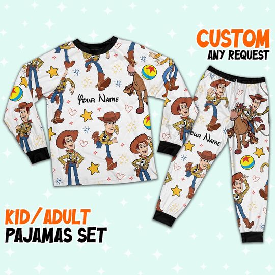 Custom Disney Toy Story Woody Colorful Pajamas, Custom Kid Youth Adult Pajamas, Pajamas Birthday Gift, Disney Vacation