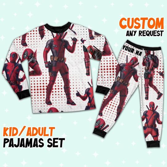 Custom Disney Deadpool and Wolverine Deadpool Colorful Pajamas, Disney Matching Pajamas Set, Disneyworld Shirt, Superhero Pajamas