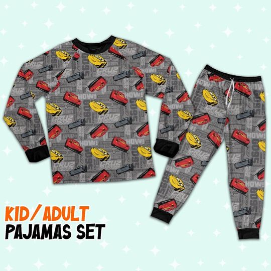 Discover Disney Pixar Cars Multicolor Car Toss Fabric Texture Pajamas Set, Disney Birthday Gift, Cars Matching Pajamas, Magic Kingdom