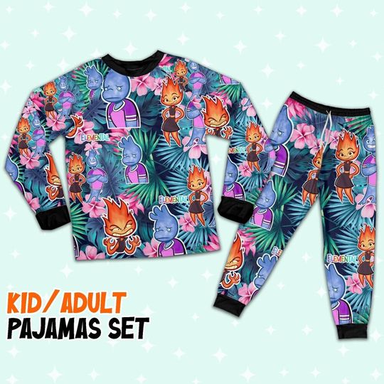 Discover Disney Pixar Elemental Wade And Ember Emotion Tropical Summer Pajamas Set, Disney Birthday Gift, Elemental Matching Pajamas, Magic Kingdom