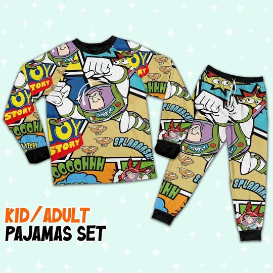 Disney Toy Story Buzz Lightyear Action Comic Pajamas Set, Disney Toy Story Pajamas, Woody And Friends Thick Pajamas, Disney Character pjm