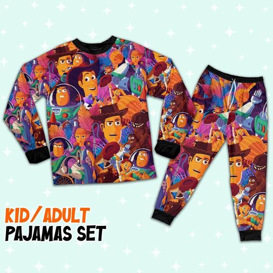 Disney Toy Story Colorful Summer Tropical Pajamas Set, Disney Toy Story Pajamas, Woody And Friends Thick Pajamas, Disney Character pjm