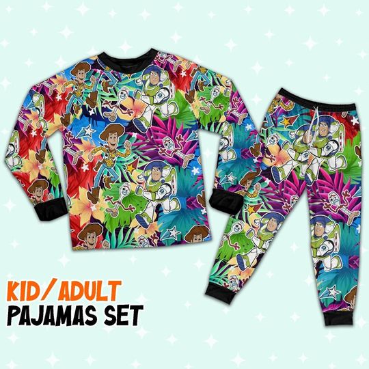 Disney Toy Story Woody Buzz Lightyear Forky Summer Tropical Awesome Pajamas Set, Disney Toy Story Pajamas, Woody And Friends Cute Pajamas