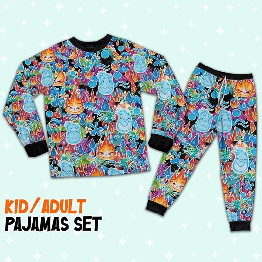 Discover Elemental Ember And Wade Summer Tropical Pajamas Set, Elemental Pajamas, Christmas Party Gift, Elemental Movie Family Matching Shirt