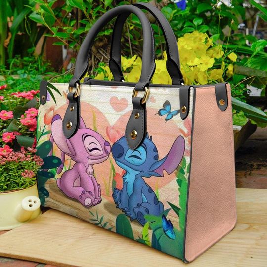 Stitch Angel Love Leather Handbag, Stitch Angel Cartoon Bag, Leather Shoulder Bag, Travel Bag