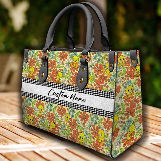 Discover Vintage Tweety Bird Leather Handbag, Tweety Bird Flower Bag, Travel Bag