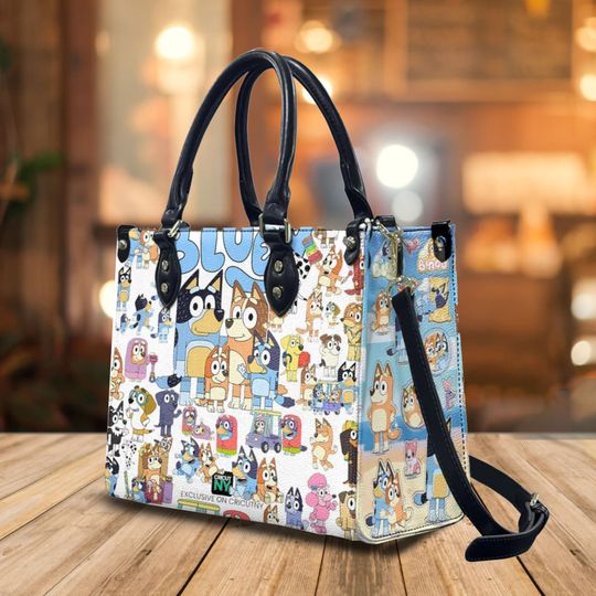 BlueyDad Family Pattern Leather Handbag, BlueyDad Pattern Bag,  Travel Bag