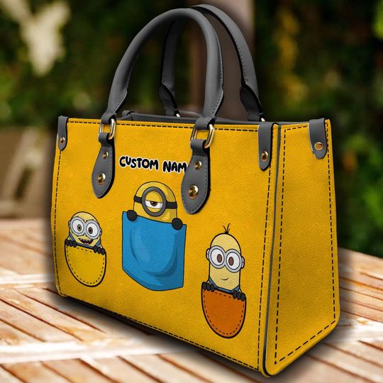 Discover Minions Leather Handbag, Funny Minion Pattern Bag,  Travel Bag