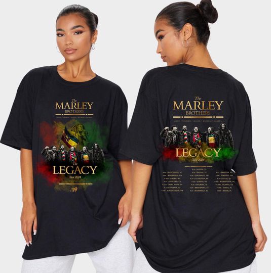 Discover The Marley Brothers 2024 The Legacy Concert Tour Unisex T-Shirt Sweatshirt Hoodie | Front & Back Print with Tour Dates for Bob Marley Fans