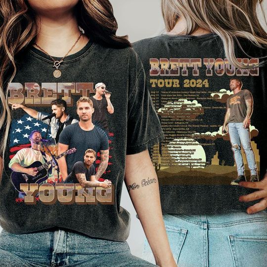 Discover Brett Young Retro 90s 2 Sides Shirt, Vintage 2024 World Tour Gift Shirt