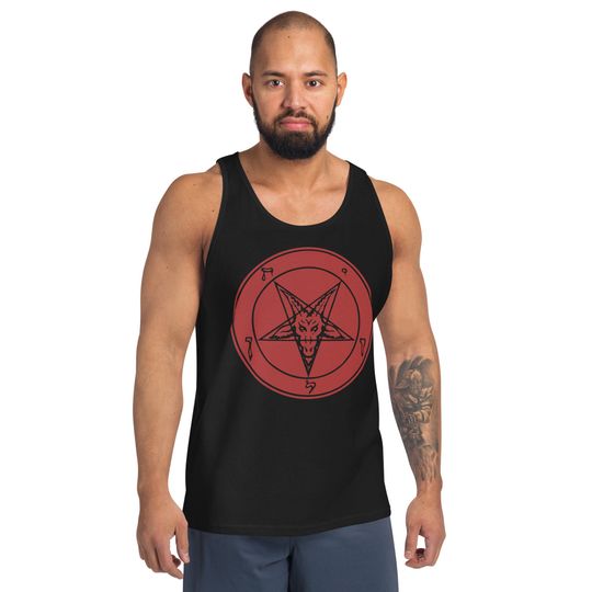 Discover Classic Sigil of Baphomet Goat Head Pentagram Men's Tank Top Shirt Red Print