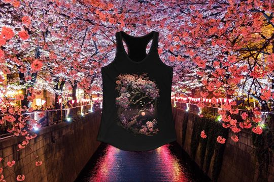 Discover Gothic Top Racerback Tank Cute Cherry Blossom Otaku Witch Shirt Spooky Halloween
