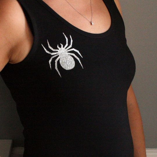 Discover Lady Hale Woman's Vest Top, Black Halloween Tank Top With Silver Glitter Spider