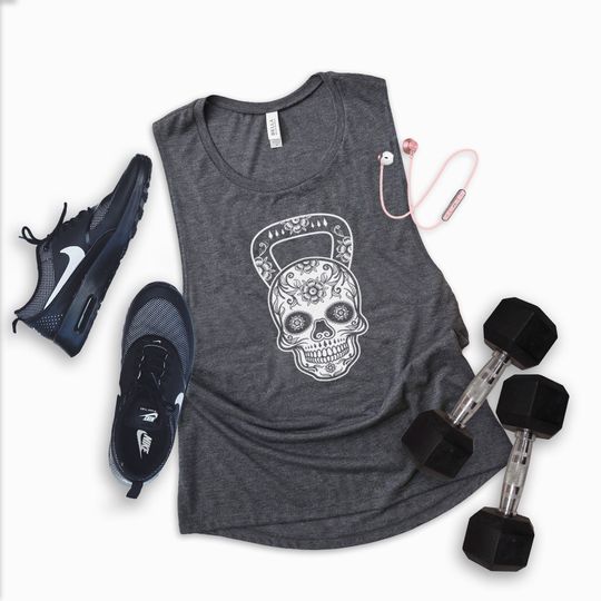 Discover Sugar skull muscle tank for women, funny gym shirt, kettlebell Crossfit  Tank Top