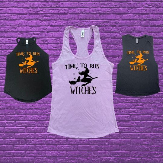 Discover Halloween Running Shirt, Time to Run Witches, Halloween Workout Tank, Women Tank Top