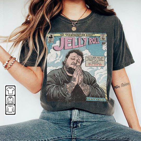Discover Jelly Roll Comic Shirt, 90S Vintage Book Art Ballads Of The Broken Tour Album Graphic Tee Unisex Gift