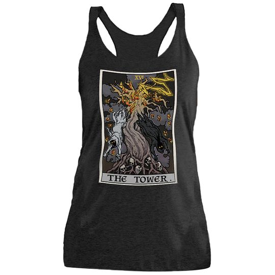 Discover The Tower Tarot Card Tank Top Women Halloween Tank Top Skeleton Ghosts