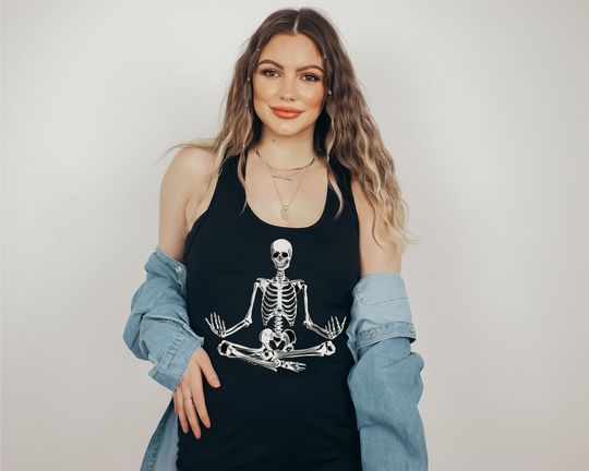 Skeleton Yoga Shirt Workout Tank Vintage Halloween Pilates Tee Bodybuilding