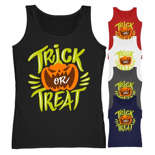 Discover Trick or Treat Pumpkin Unisex Tank Top | Funny Halloween Costume Tank Top