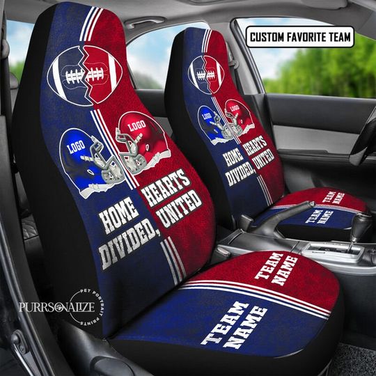 Discover Custom Football Favorite Team Car Seat Cover, Personalized Football "House Divided Hearts United" Car Seat Cover