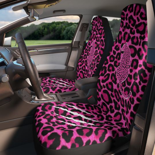 Pink Cat Car Seat Covers Pink Leopard Vehicle Seat Cover Panther Print Car Seat Protector Gift for Her Pink Car Accessory Gift Pink Car Gift