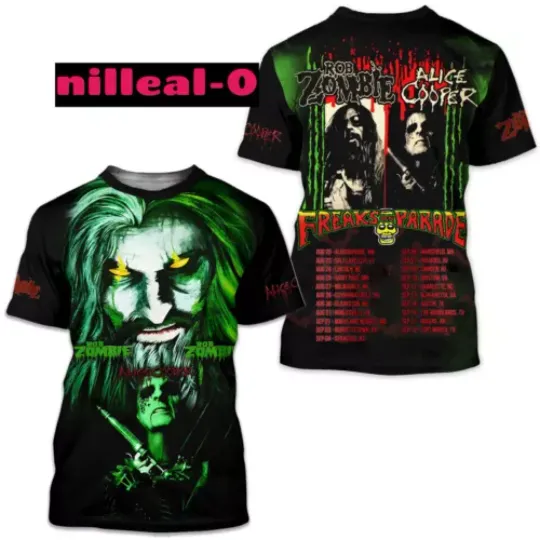 Rob Zombie and Alice Cooper’s Freaks On Parade Tour 2024 3D Unisex T Shirt