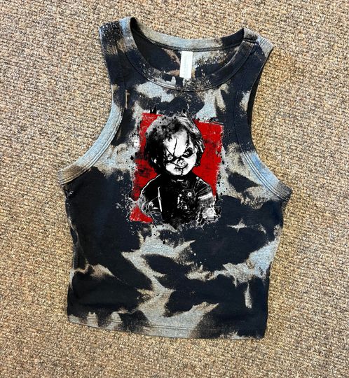Discover Chucky Blood Crop, Scary Halloween Doll tank, Horror Movie Baby