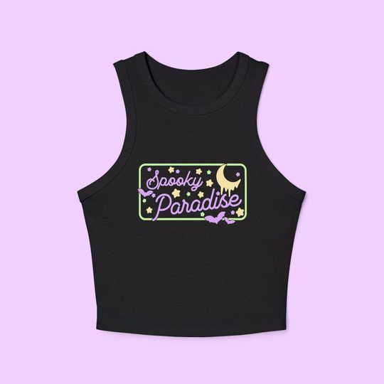 Discover Spooky Paradise Rib Racer Tank | SNUG FIT | Cute Pastel Goth Y2K Graphic Crop Tank  Top