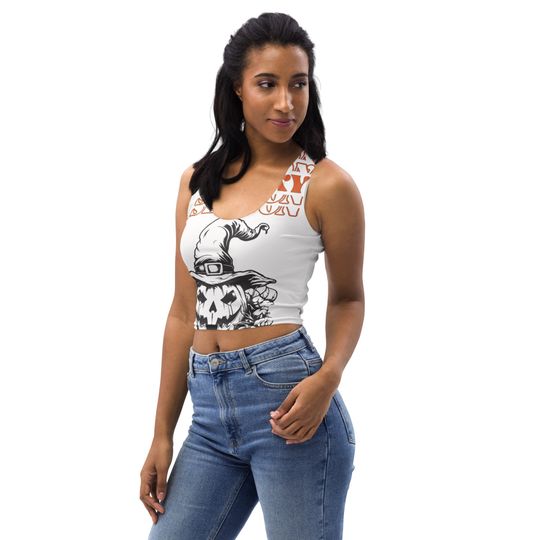 Discover Halloween Spooky Crop Top, Halloween Tank top, Winking Pumpkin Face Crop Tank  Top