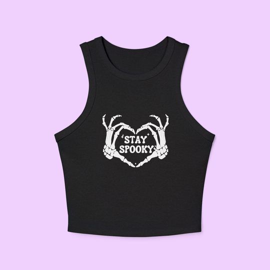 Discover Stay Spooky Rib Racer Tank | SNUG FIT | Cute Skeleton Goth Y2K Graphic Crop Tank  Top