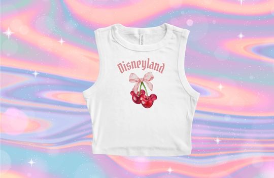 Discover Mickey Cherry Bow Crop Tank, Cute Disney Baby tee, Minnie coquette