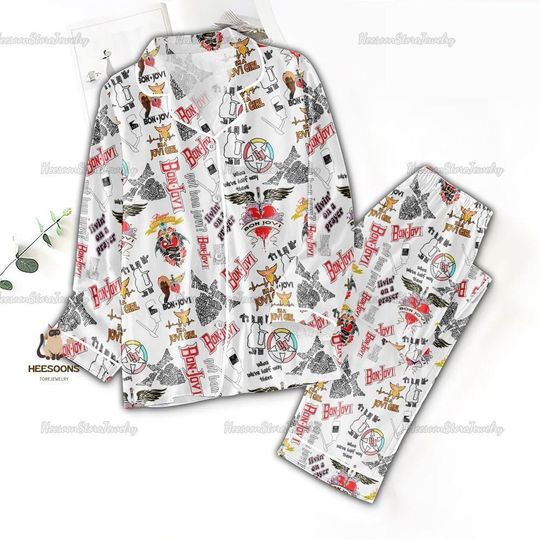 Discover Bon Jovi Pajamas Set, Bon Jovi Rock Shirt, Bon Jovi Women Pajamas, Bon Jovi Merch Pajamas, Bon Jovi Band Pajamas Pants, Halloween Gift