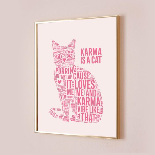Discover Karma Is A Cat-Taylor Poster-taylor version Merch-Midnights Lyrics Print-Nursery Decor-Preppy Wall Art-Y2k Dorm Room Decor-Gift For Daughter