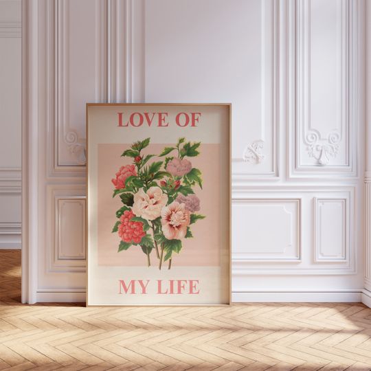 Discover Love Of My Life Print | Music Wall Art | Aesthetic Prints | Flower Style Print | Bedroom Decor | Pink Botanical Print
