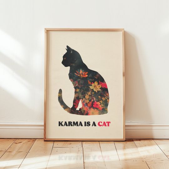 Discover Karma Is A Cat Botanical Print | Music Wall Art | Midnights Print | Aesthetic Print | Bedroom Decor | Girly Print | Floral Print