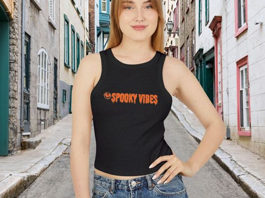 Discover Cute Girls Halloween Shirt,Spooky Vibe Crop Top, Graphic Womens Halloween,Crop Tank Top