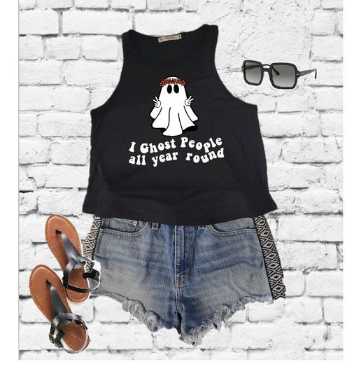 Discover I Ghost People All Year Round Funny Halloween Crop  Tank Top