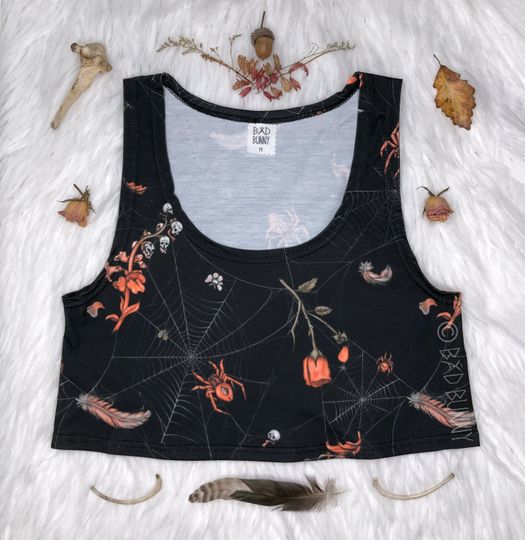 Crop Top - Black Webs - Halloween Crop  Tank Top