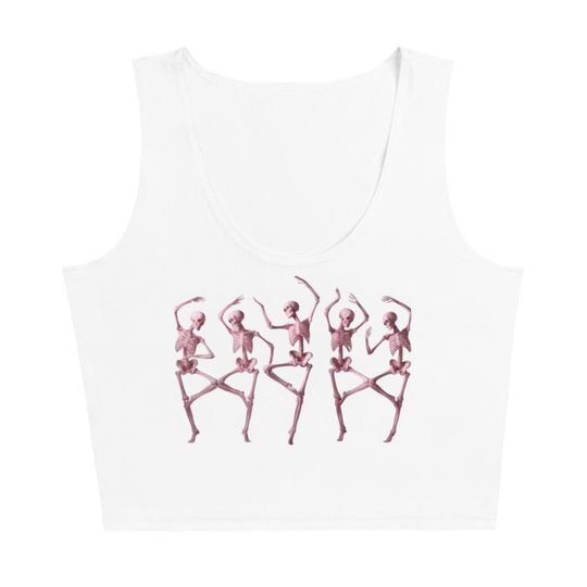 Discover Pink Dancing Skeletons Halloween Scary Crop Tank Top
