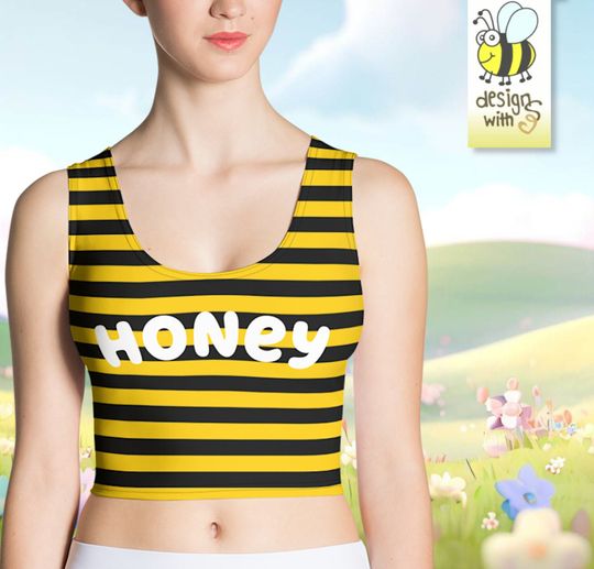 Discover Fun "Honey" Bee Bumblebee Crop Top Narrow Striped Yellow and Black Festival