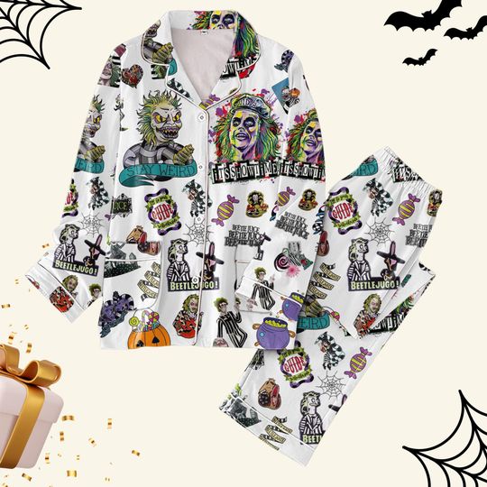 Beetlejuice Stay Weird Its Show Time Pajamas Set Fan Pajamas