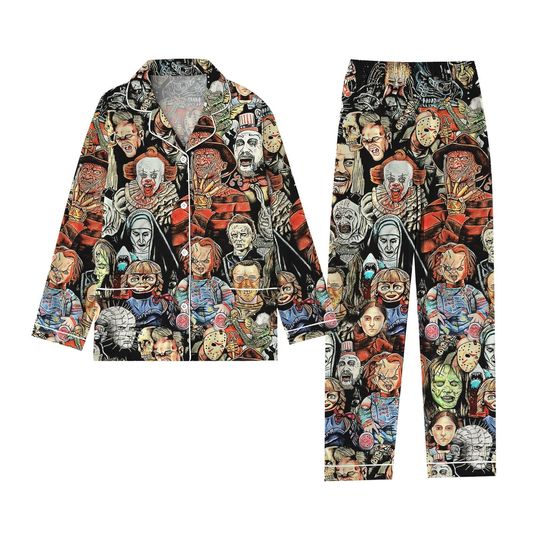 Discover Horror Characters Pajamas Set, Halloween Holiday Pajamas, Scary Movie Pjs