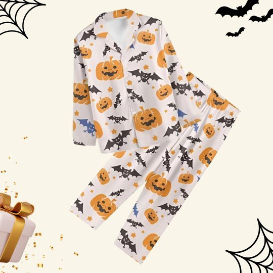 Discover Cute Ghost Black Cat Pajamas, Fall Witch Cat Ghost Boo Pumpkin Holiday Pajamas