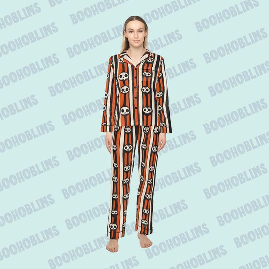 Discover Women's Satin Pajamas Set - Halloween Loungewear, Spooky Satin Sleepwear