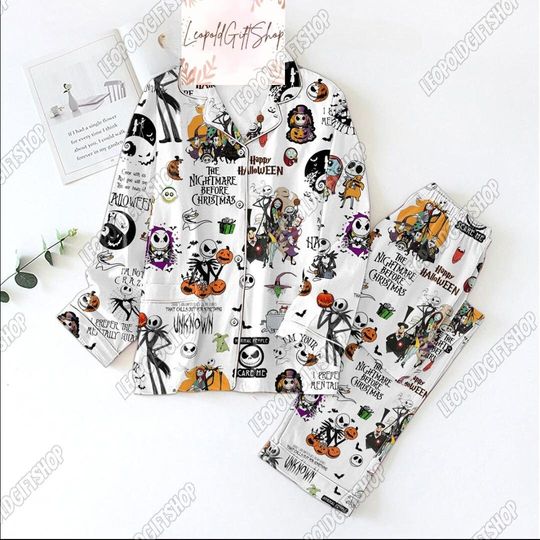 Nightmare Before Christmas Pajamas Set, Halloween Pjs For Women