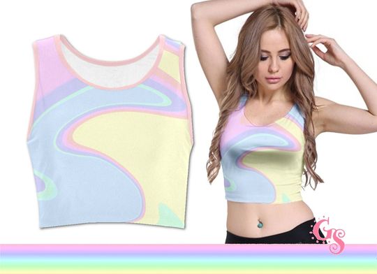 Discover Pastel Crop Top Pink Light Blue Marble Cropped Crop Tank Top