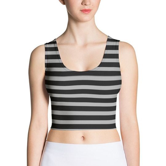 Discover Grey Striped Crop Top, Sleeveless, Scoop Neck, Tank Top, Casual and Going Out, Regular