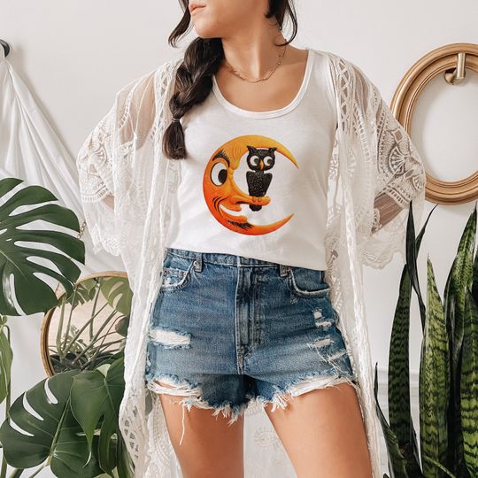 Owl Moon Halloween Tank Top - Retro 1950s Spooky Tank Top