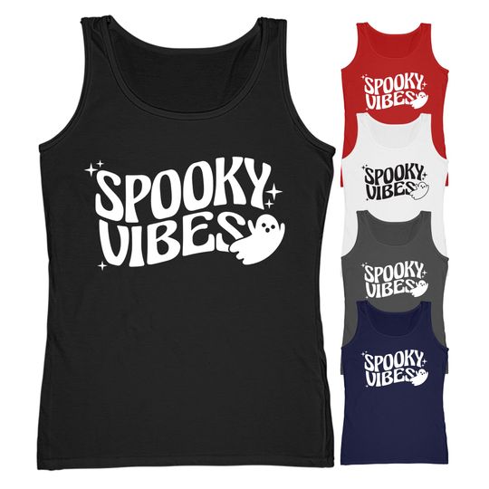 Discover Spooky Vibes Unisex Tank Top | Cute Halloween Ghost Funny Gym Vest