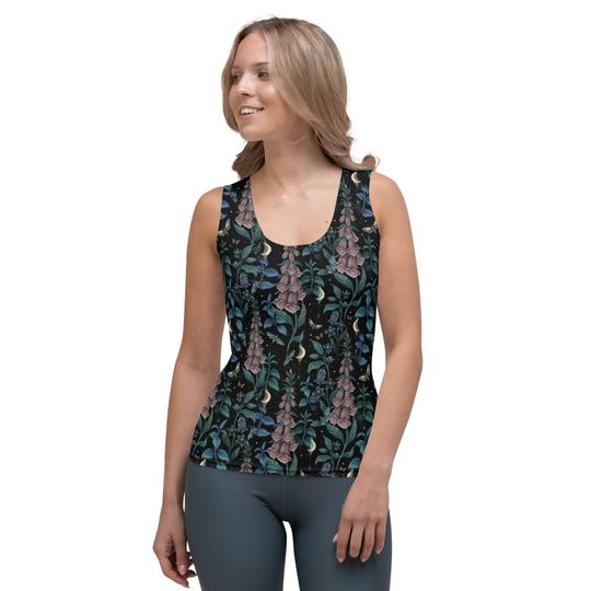 Discover WITCH GARDEN All over Print Tank Top, Floral Yoga Top, Mystical Shirt with Moon Moth